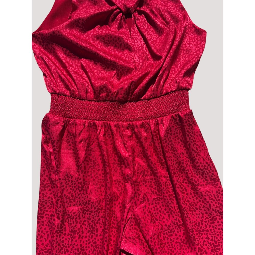 White House Black Market NWT Red Wide Leg Jumpsuit Twist Knot Neck Animal Print - Picture 5 of 15
